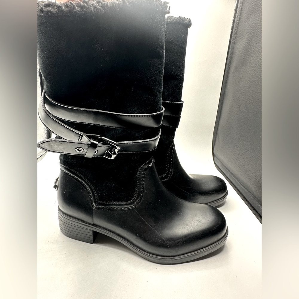 Coach Shoes | Coach Zena Suede Faux Fur Mid-Calf Heeled Snow Boot in Black size8
